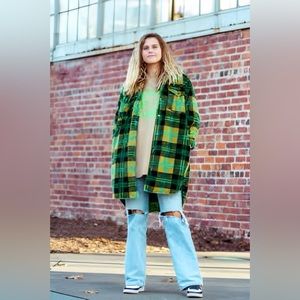 Green Plaid Faux Fur Shacket in S/M